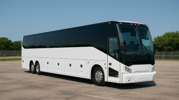 Exterior of Charter Bus Company Des Moines's 55 Passenger Charter Bus in Des Moines