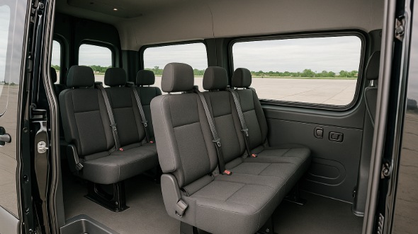 Interior of Charter Bus Company Sioux Falls's Sprinter Van Rental in Sioux Falls